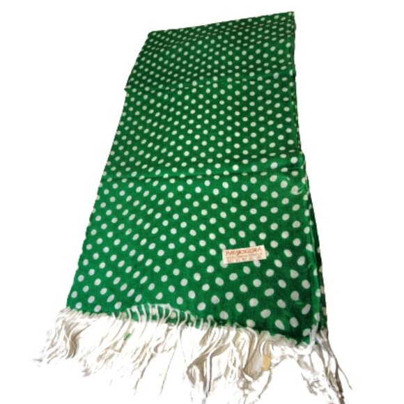 Green and White Polka Dot Scarf Long Rectangular Pashmina - Picture 2 of 7